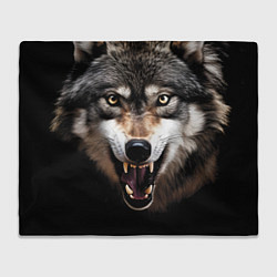 Плед флисовый Агрессивный рычащий волк, цвет: 3D-велсофт