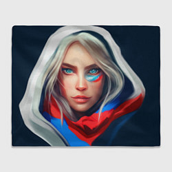 Плед флисовый Девушка с голубыми глазами в флаге, цвет: 3D-велсофт