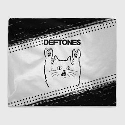 Плед флисовый Deftones рок кот на светлом фоне, цвет: 3D-велсофт