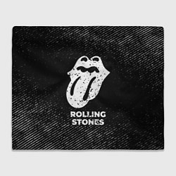 Плед флисовый Rolling Stones с потертостями на темном фоне, цвет: 3D-велсофт