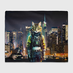 Плед флисовый Cool cat in New York city at night, цвет: 3D-велсофт