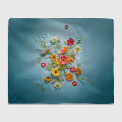 Плед флисовый Букет полевых цветов на ткани, цвет: 3D-велсофт