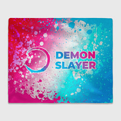 Плед флисовый Demon Slayer neon gradient style: надпись и символ, цвет: 3D-велсофт