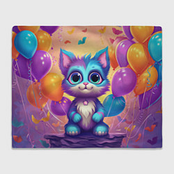 Плед флисовый Котик с воздушными шариками, цвет: 3D-велсофт