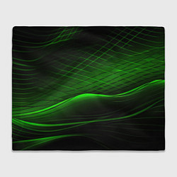 Плед флисовый Green lines black backgrouns, цвет: 3D-велсофт