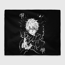 Плед флисовый Сатору Годжо - черно-белый, цвет: 3D-велсофт