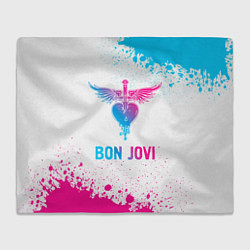 Плед флисовый Bon Jovi neon gradient style, цвет: 3D-велсофт