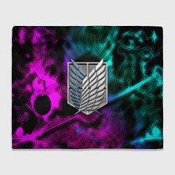 Плед флисовый Атака титанов дракон неоновый, цвет: 3D-велсофт