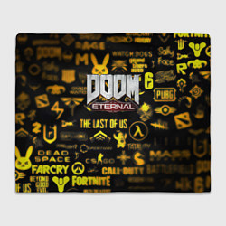 Плед флисовый Doom золотые логотипы игр, цвет: 3D-велсофт