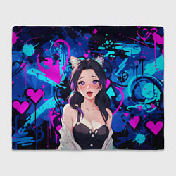 Плед флисовый Шинобу ахегао, цвет: 3D-велсофт