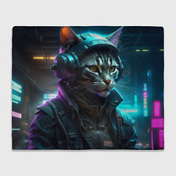 Плед флисовый Кот киберпанк от ai, цвет: 3D-велсофт