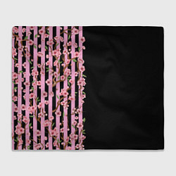 Плед флисовый Сакура и полосы, цвет: 3D-велсофт