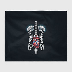 Плед флисовый Два сросшихся скелета и сердце, цвет: 3D-велсофт