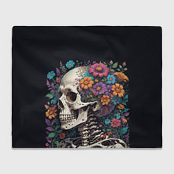 Плед флисовый Скелет среди цветов, цвет: 3D-велсофт