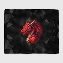 Плед флисовый Красный дракон на полигональном черном фоне, цвет: 3D-велсофт