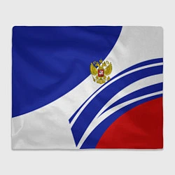 Плед флисовый Герб России на абстрактных полосах, цвет: 3D-велсофт