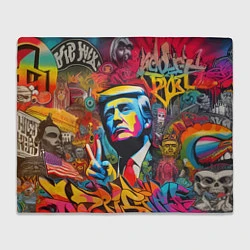 Плед флисовый Дональд Трамп - граффити - нейросеть, цвет: 3D-велсофт