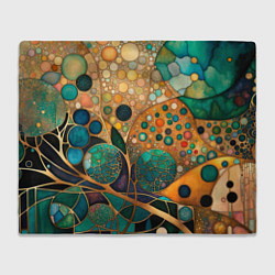 Плед флисовый Вдохновение Климтом - изумрудная абстракция с круг, цвет: 3D-велсофт