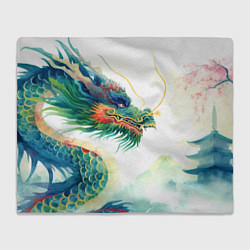 Плед флисовый Japanese dragon - watercolor art, цвет: 3D-велсофт