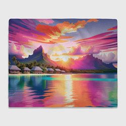 Плед флисовый Закат на острове Бора Бора, цвет: 3D-велсофт