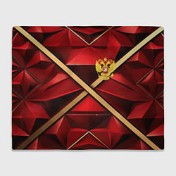 Плед флисовый Герб России на красном абстрактном фоне, цвет: 3D-велсофт