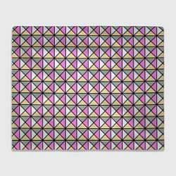 Плед флисовый Геометрический треугольники бело-серо-розовый, цвет: 3D-велсофт