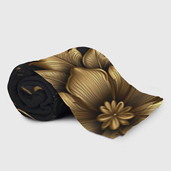 Плед флисовый Золотые объемные листья на черном фоне, цвет: 3D-велсофт — фото 2