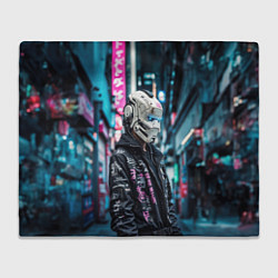 Плед флисовый Тинейджер в кибернетическом шлеме, цвет: 3D-велсофт