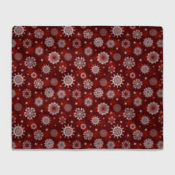 Плед флисовый Snowflakes on a red background, цвет: 3D-велсофт