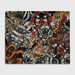 Плед флисовый Самурай дракон и тигр, цвет: 3D-велсофт