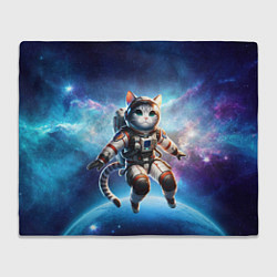 Плед флисовый Кот космонавт в космосе, цвет: 3D-велсофт