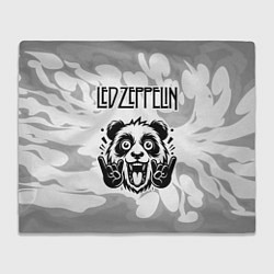 Плед флисовый Led Zeppelin рок панда на светлом фоне, цвет: 3D-велсофт