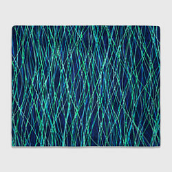 Плед флисовый Тёмно-синий абстрактный неоновые линии, цвет: 3D-велсофт