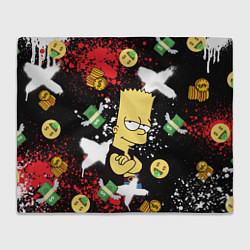 Плед флисовый Барт Симпсон на фоне баксов, цвет: 3D-велсофт