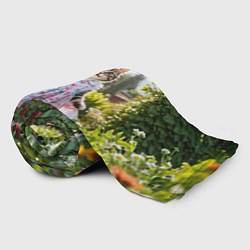 Плед флисовый Кошка в летнем платье в саду, цвет: 3D-велсофт — фото 2