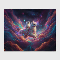 Плед флисовый Космос и кот едет верхом на альпаке, цвет: 3D-велсофт