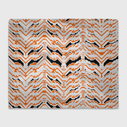 Плед флисовый Агрессивный бело-оранжевый паттерн, цвет: 3D-велсофт
