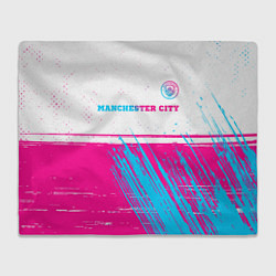 Плед флисовый Manchester City neon gradient style посередине, цвет: 3D-велсофт