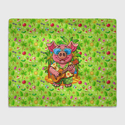 Плед флисовый Свинка с гитарой жаркое лето, цвет: 3D-велсофт