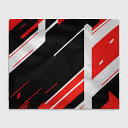 Плед флисовый Бело-красные полосы на чёрном фоне, цвет: 3D-велсофт