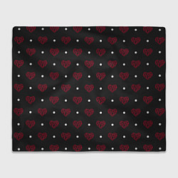 Плед флисовый Красные сердечки и белые точки на черном, цвет: 3D-велсофт