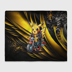 Плед флисовый Пикачу на красном мотоцикле, цвет: 3D-велсофт