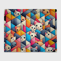 Плед флисовый Geometric pattern with kittens - ai art, цвет: 3D-велсофт