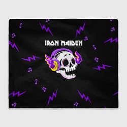 Плед флисовый Iron Maiden неоновый череп, цвет: 3D-велсофт