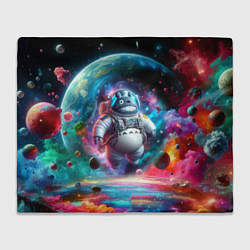 Плед флисовый Astronaut Totoro in neon space - ai art fantasy, цвет: 3D-велсофт