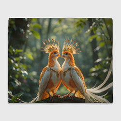 Плед флисовый Влюбленные птички с коронами, цвет: 3D-велсофт