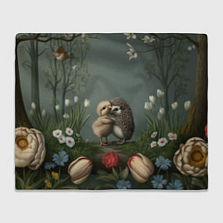 Плед флисовый Ежик и цыпленок обнимаются, цвет: 3D-велсофт