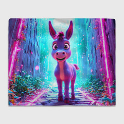 Плед флисовый Ослик в неоновых искрах, цвет: 3D-велсофт