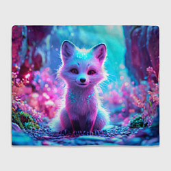 Плед флисовый Песец в неоновом свете, цвет: 3D-велсофт