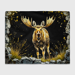 Плед флисовый Лось на черном, цвет: 3D-велсофт